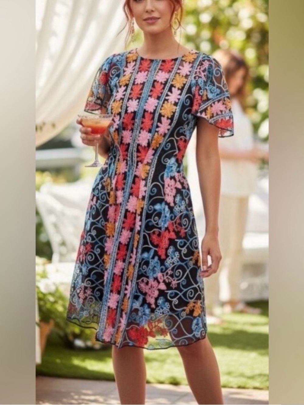 Anthropologie Eva Franco Farrah Dress  Embroidered Coquette Romantic. Sz 12P EUC